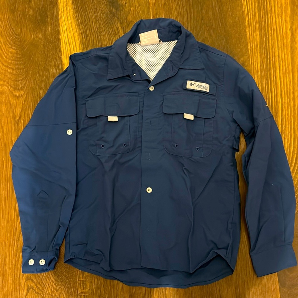 Columbia PFG kids hiking shirt in blue